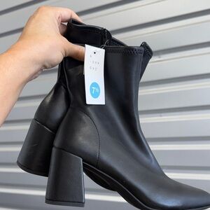 a new day Black Faux-Leather Block Heel Ankle Boots